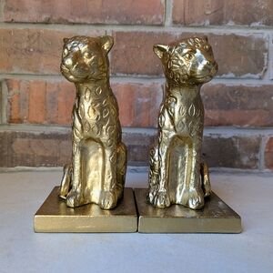 Opalhouse Cheetah Leopard Gold Brass Tone Metal Sculptural Bookends Maximalist